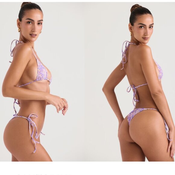House of CB Santorini Violet Floral Tie Side Bikini Bottom - Picture 2 of 5